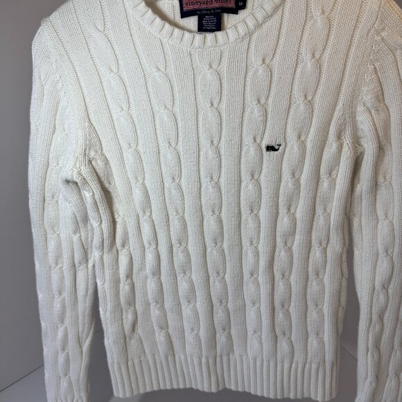 VINEYARD VINES CREW NECK CABLE KNIT SWEATER White size MED - Picture 2 of 12